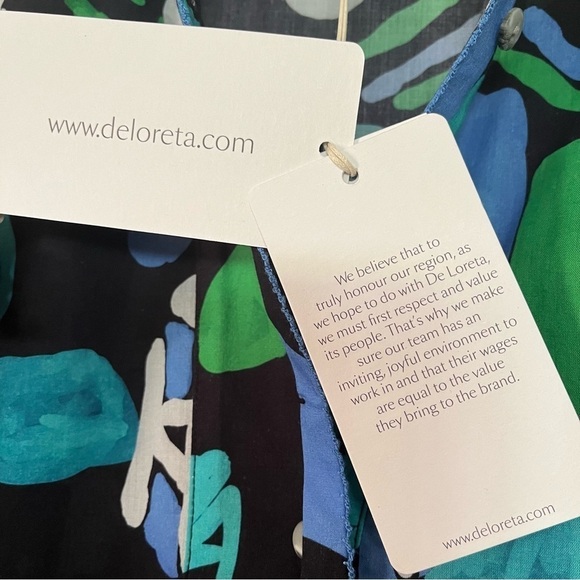 De Loreta Josefa maxi trapeze dress in Arcilla Azul print with balloon sleeves - Picture 5 of 14